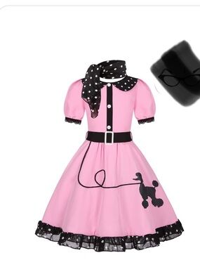 Pink 50s Poodle Girl Costume Dress with Black Accents - size 8-10